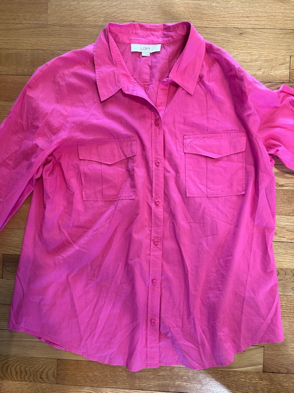LOFT Hot Pink Utility Button Down Shirt Women’s XL 100% Cotton, lightweight.